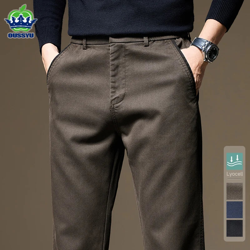 Autumn Winter High Quality Lyocell Fabric Casual Pants Men Solid color Business Fashion Straight Chinos Gray Brand Trousers Male.