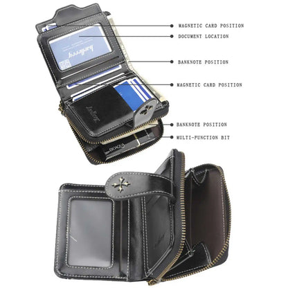 Women's Short Oil Wax Leather Coin Purse Fashion Buckle Zipper Wallet Driver's License Card Bag.