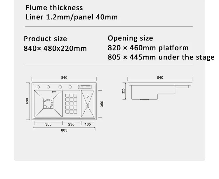 Large Size Nano Meter Cup Rinser Stepped Kitchen Sink 304 Stainless Steel 4mm Thickness Handmade Sinks With Knife Holder
