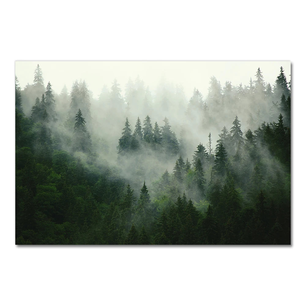 Mountain Wall Posters Fog Forest Canvas Painting Natural Landscape Poster Nordic Wall Pictures For Living Room Home Decoration