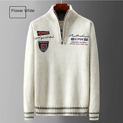 Autumn Sweater Male Shark Clothing Cotton Wool Jumpers Pullover Coats Jacquard Christmas Knitted Half Turtleneck zip.
