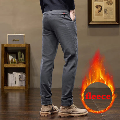 Warm Fleece Pants Winter Man Cowboy Man Thermal Fleece Lined Korean Fashion Slim Thicken Plush Wool Boot Cut Jeans Men.