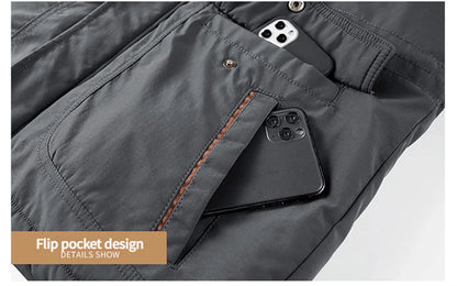 New Autumn/Winter Men's Fleece-Lined Thickened Cotton Coat Casual Vintage Workwear Jacket with Detachable Hood Multiple Pockets