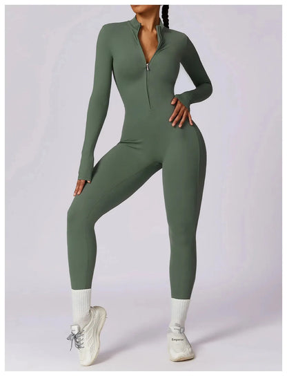 Zipper Sensation Long Sleeve Yoga Suit High Intensity Fitness Sports Bodysuit Tight Fit Clothing 8306 One Piece Suit