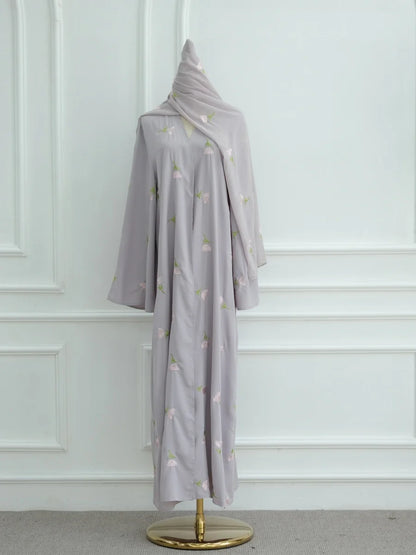 Women Middle East Arabic Dubai Abaya Luxury Rose embroidery Kimono Cardigan Long Dress Modest Robe Femme Islam Clothing Kebaya.