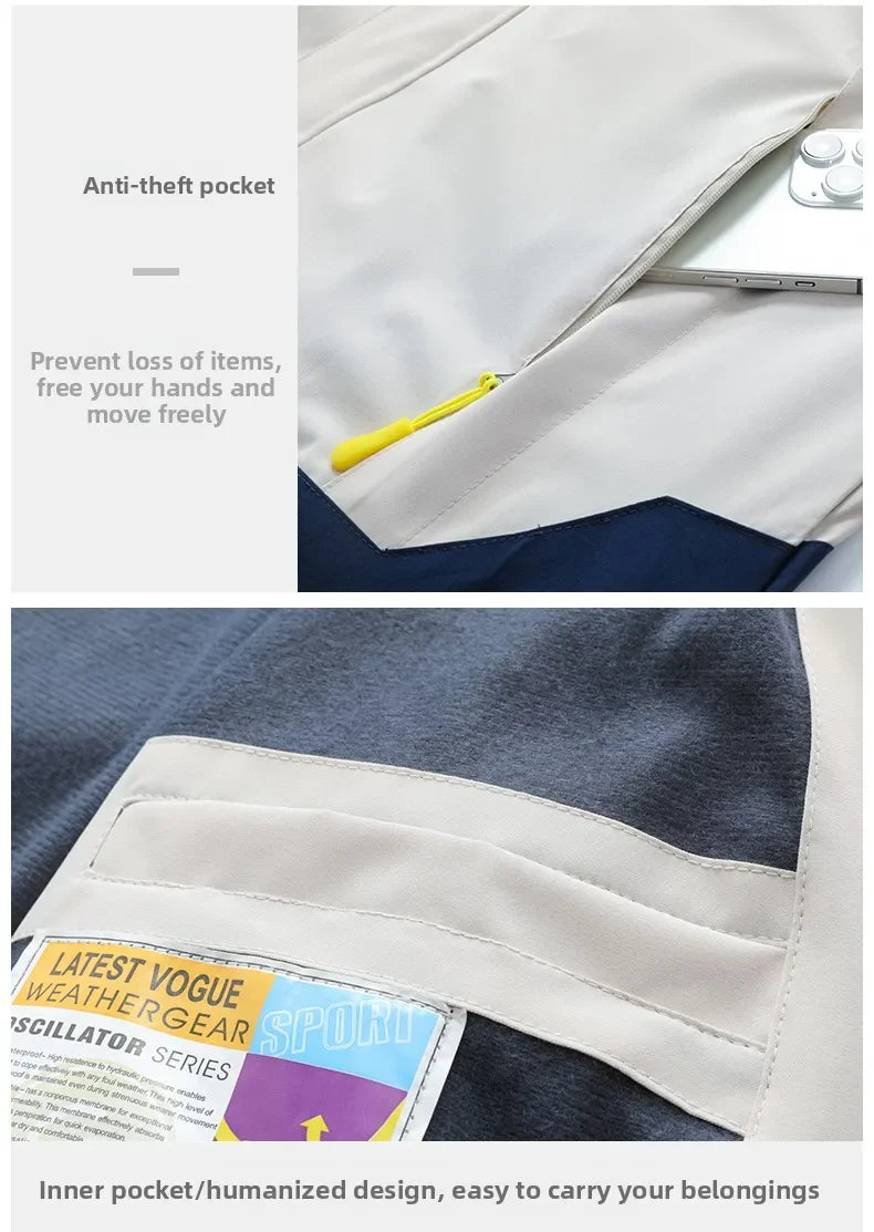 Men's Single-layer Hiking Jacket Patchwork Hooded Hiking Coat Men Color Block Windbreaker Jackets Outdoor Mountaineering Coats