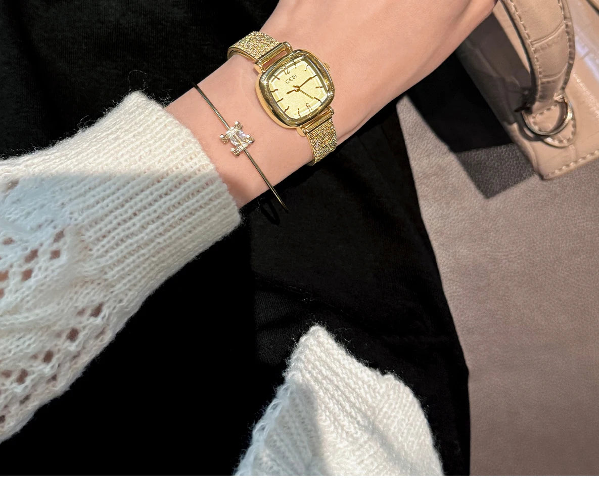 GEDI Golden Watch Light Luxury Quartz Stainless Steel Watch Casual Fashion Dress Temperament Waterproof Women's Wristwatches