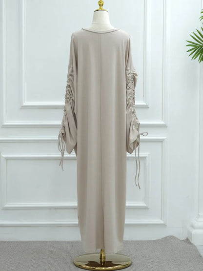 Muslim Women Arabic Dubai Abaya Drawstring sleeves Long Dress Modest Ramadan Kaftan Robe Femme musulmane Islam Clothing Kebaya.