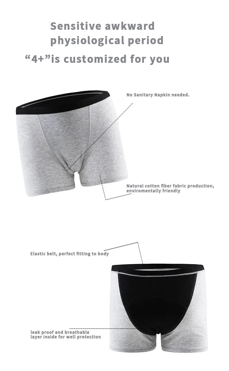 Women's Menstrual Panties Heavy Flow 4-Layer Leak Proof Cotton Period Underwear Absorbent  Boxer Brief.