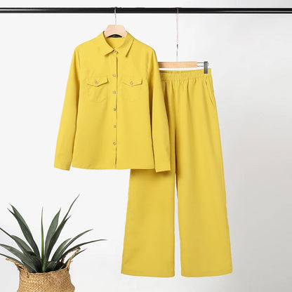 Elegant Autumn Women Matching Sets Long Sleeve Shirt Wide Leg Pants ZANZEA Casual Solid OL Work Suit Tracksuits Holiday Outfits.