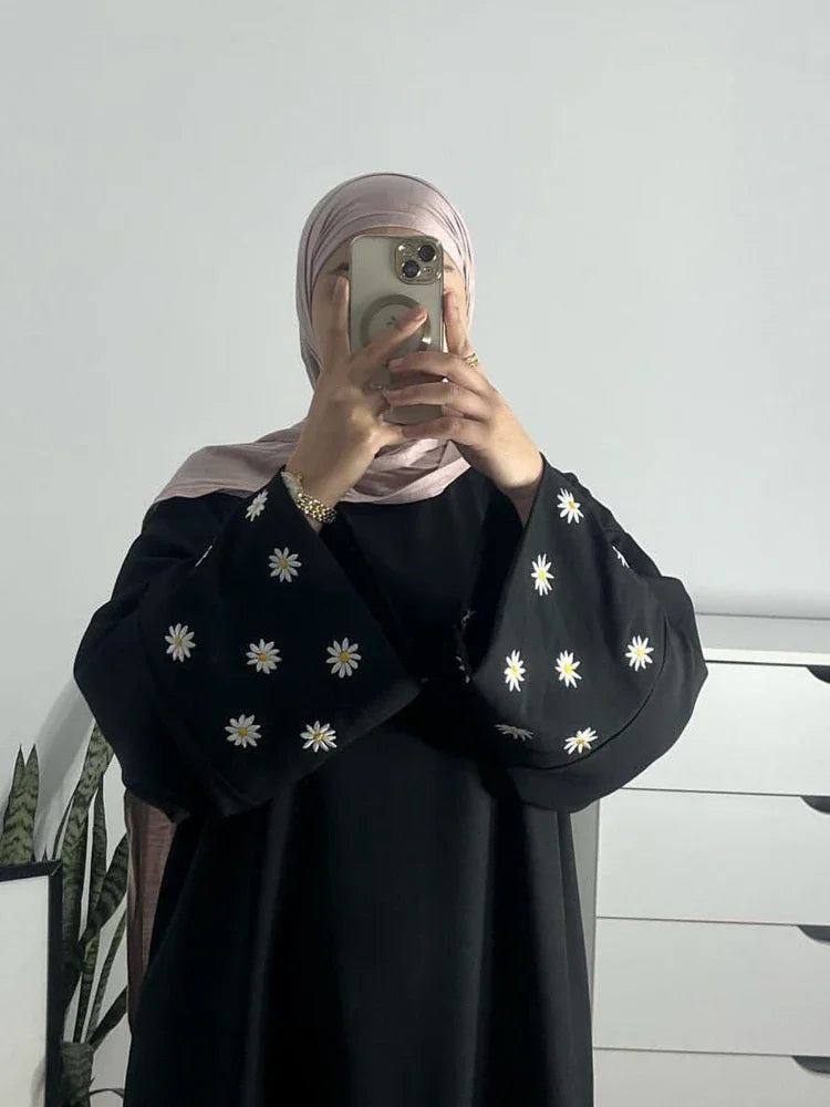 Eid Muslim Dubai Dresses for Women abaya Jalabiya Floral Embroidery Ramadan Morocco Dubai Robe Abayas Kaftan Islam Vestidos 2024.