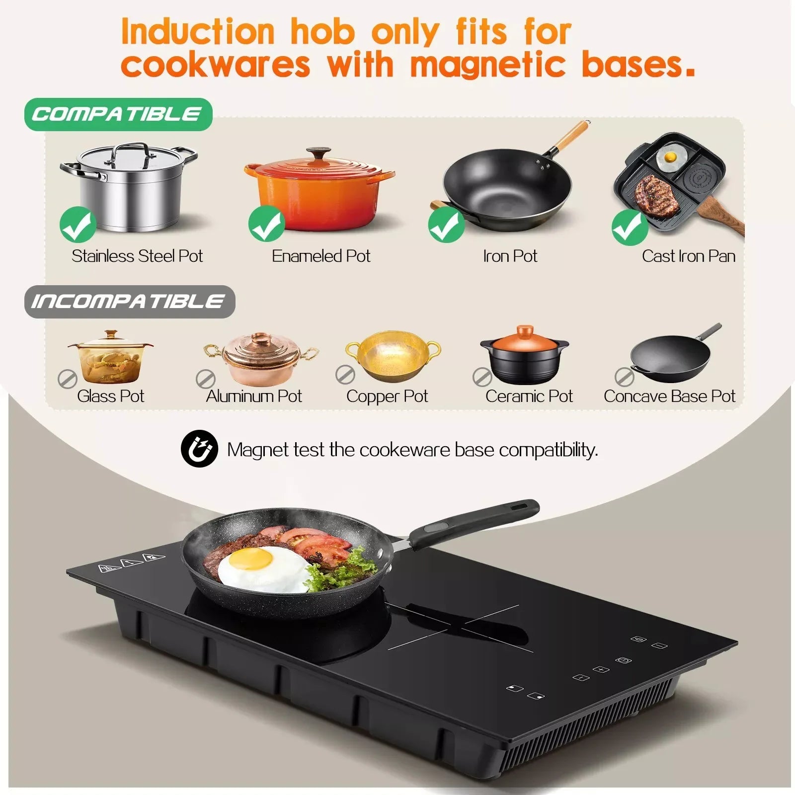KICHPOWER 30cm 2 plates 1-99 Min Timer Touch Control 3300W Induction Hob.
