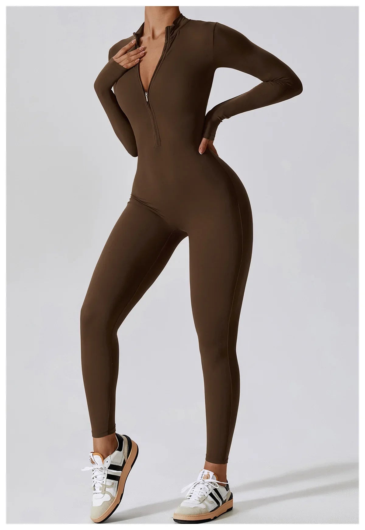 Zipper Sensation Long Sleeve Yoga Suit High Intensity Fitness Sports Bodysuit Tight Fit Clothing 8306 One Piece Suit