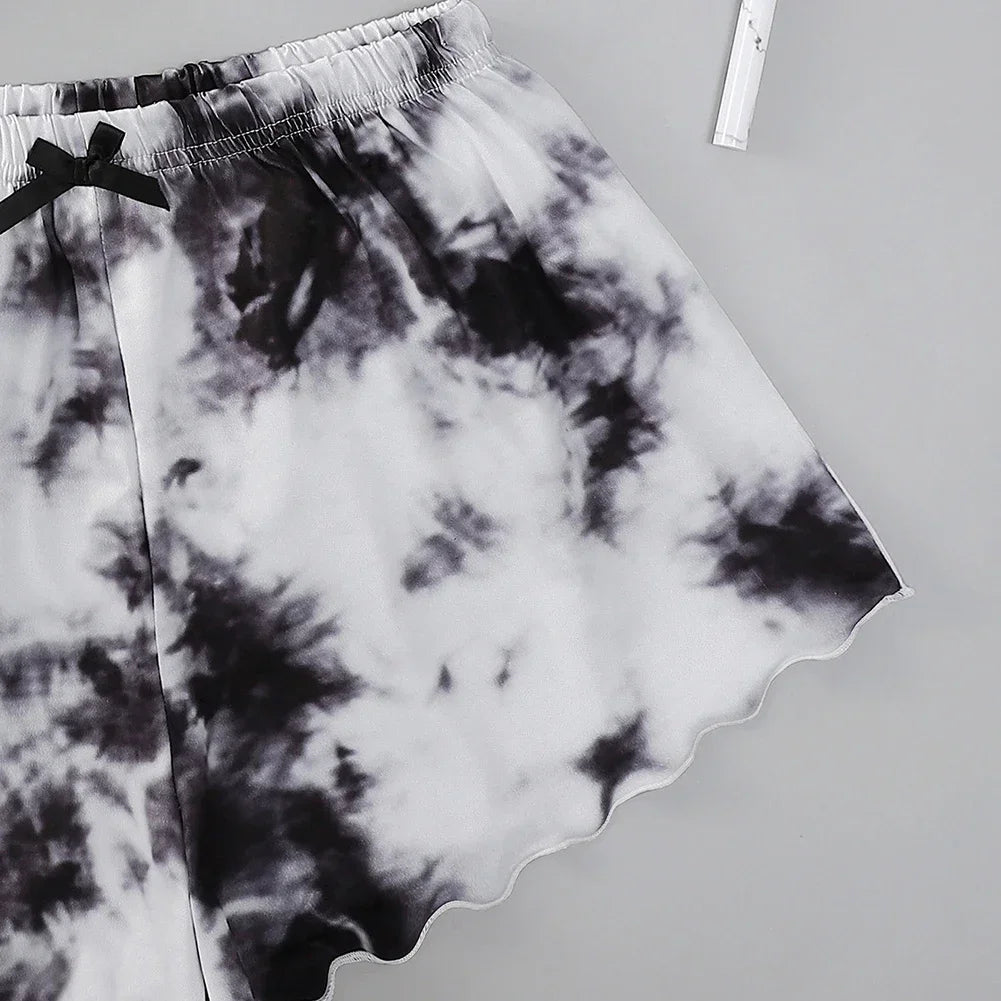 Sommer pyjamas setzt Frauen Nachtwäsche sexy Dessous niedlichen krawatten gefärbten Druck ärmellose O-Ausschnitt dünne Tops mit Shorts Set Unterwäsche.