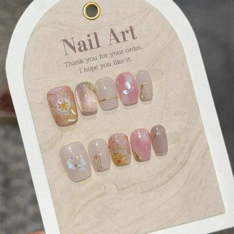 10Pcs French Handmade Press on Nails White Flower Fake Nails Wearable Stick-on Nails Full Cover False Nail Накладные Ногти 네일팁.