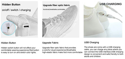 Fiber LED Shoes Light up Flashing -7 Monochrome LED Shoes Halloween Adult Boys Girls Women Children USB charging.