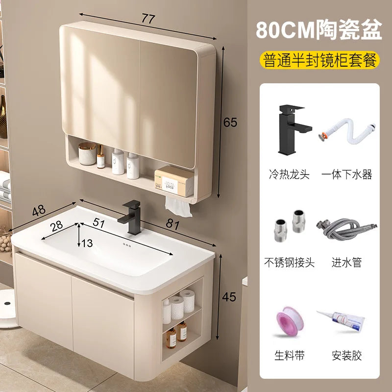 Space Badezimmerschrank aus Aluminium mit Wabenbogen und Seitenschrank, Waschbecken-Kombination, WC-Waschbecken, integrierte Keramik