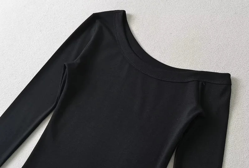Women's One Shoulder Long Sleeve Fitted Top Elegant Casual Style