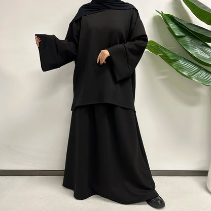 Modest Co Ords Set Women Muslim Cotton 2 Piece Abaya Skirt with Pockets High Quality Autumn Winter Thick Warm Islam Dubai Luxury.