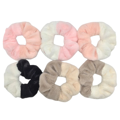 6pc Hair Scrunchies Furry Elastic Band Women Girl Ponytail Holder Rubber Ties Accessories Plush Faux Fur Soft Chiffon Headband