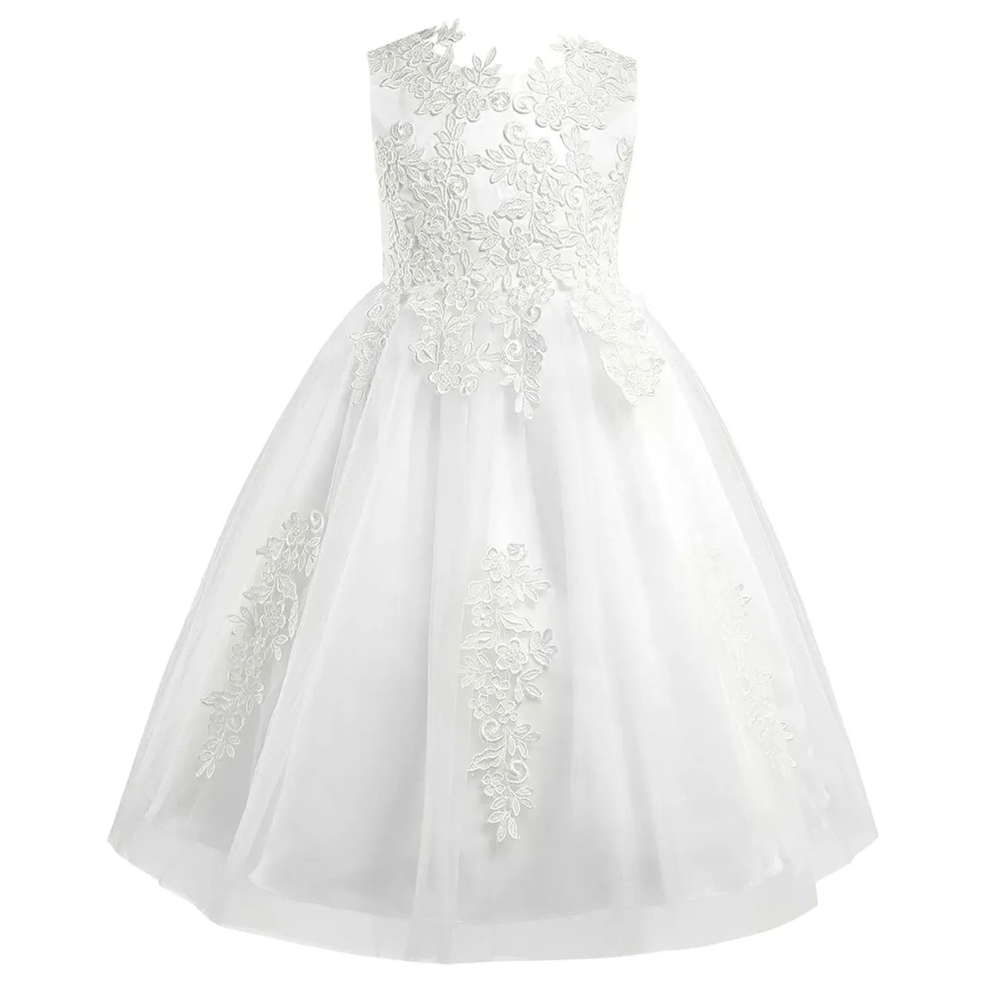Blumenmädchenkleid mit floraler Spitze für Kinder, bestickt, für Hochzeit, Festzug, Brautjungfernkleid, ärmellos, Taufe, Kommunion, Ballkleid.