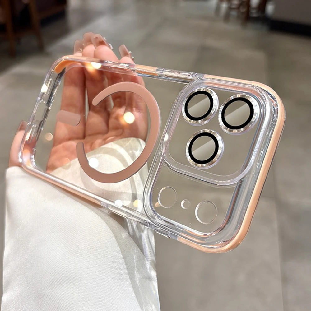 Glass Camera Protector Case for iPhone 17 13 14 15 16 Pro Max 16 Plus Magsafe Case Anti-knock Shockproof Clear 17Air 17Pro Cover.
