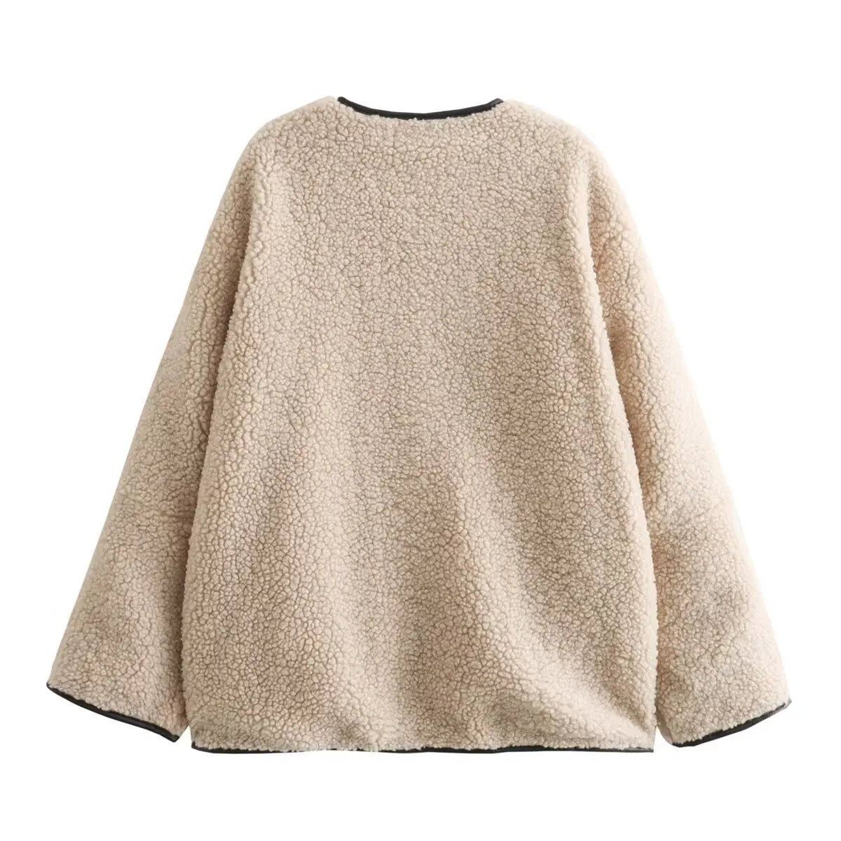 Women's Faux Wool Warm Loose Jacket Coat Retro Round Neck Single Breasted Double Pocket Casual Overcoat Winter Female Chic Coat.