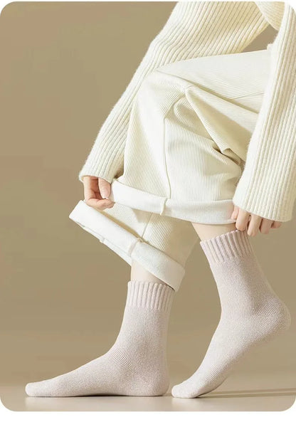 3 Pairs Wool Socks Women Winter Warm Thicken Snow Boot Markron Color Plush Hairy Soft Mid Tube Stockings Floor Sleep Socks White.