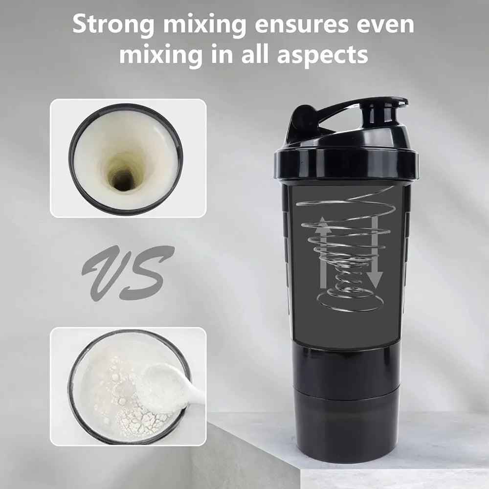 3 Layers Shaker Protein Bottle Powder Shake Cup Water Bottle Plastic Mixing Cup Body Building Exercise Bottle.