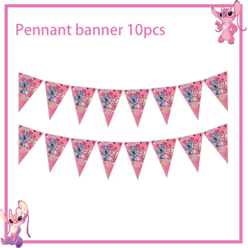 Disney Rosa Stich Geburtstag Party Dekorationen Geschirr Set Tischdecke Hintergrund Banner Für Kinder Geburtstag Dekorationen Lieferungen