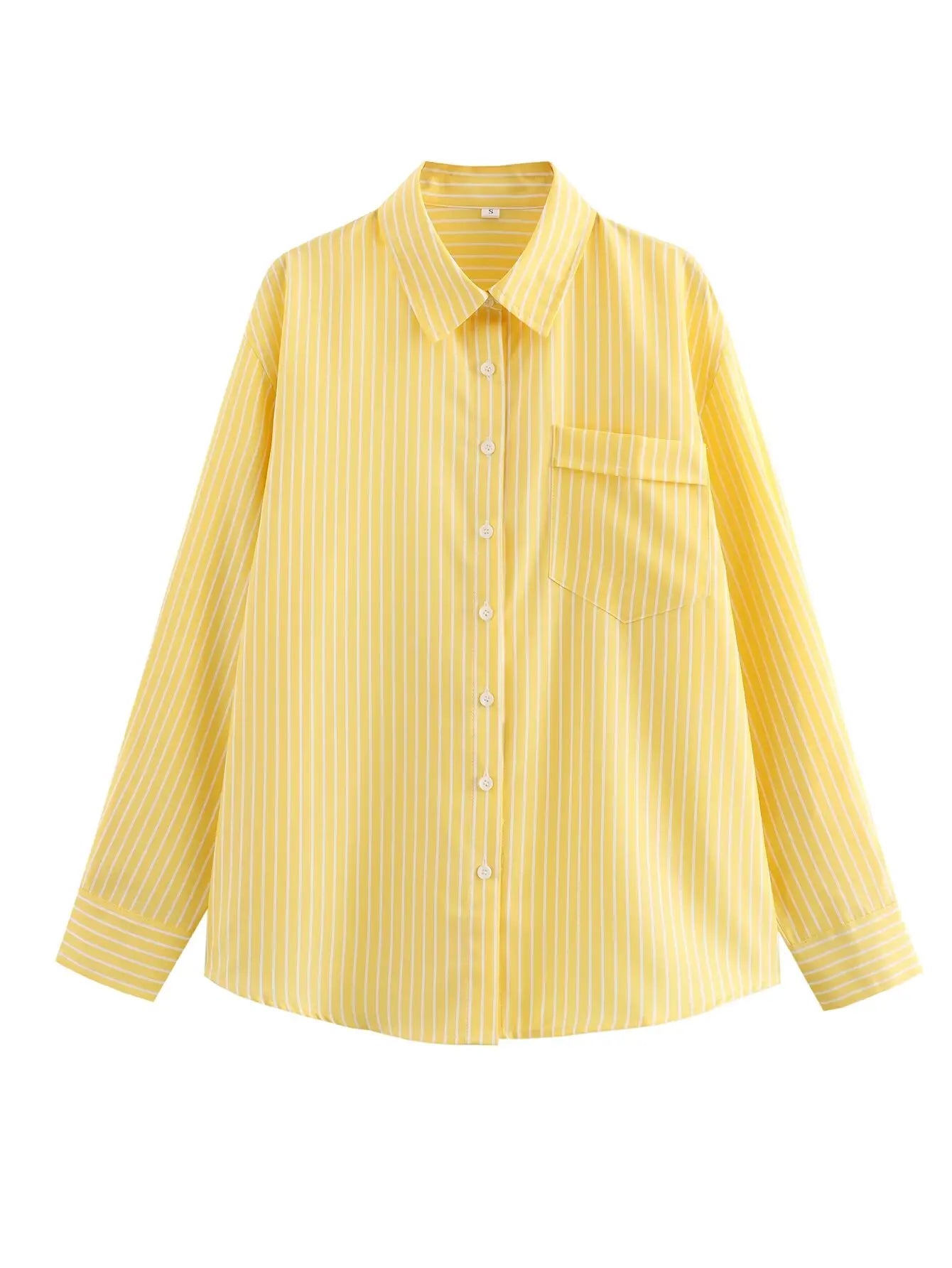 2024 Autumn Women Elegant Stripe Long Sleeves Casual Shirt For Woman Lapel Single-Breasted Loose Slim Blouse Top Streetwear.