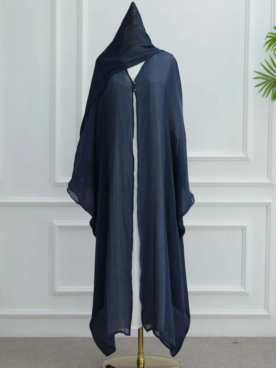 Women Eid Türkiye Dubai Solid Pleated Luxury Muslim Fashion Kimono Cardigan Long Dress Kaftan Robe Femme Islam Clothing Kebaya.