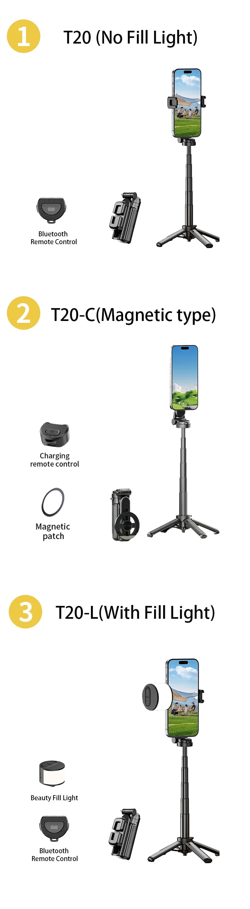 Magnetic Phone Holder 360° Rotation Pocket Selfie Stick With Bluetooth Remote Adjustable Desktop Stand for Live Streaming.
