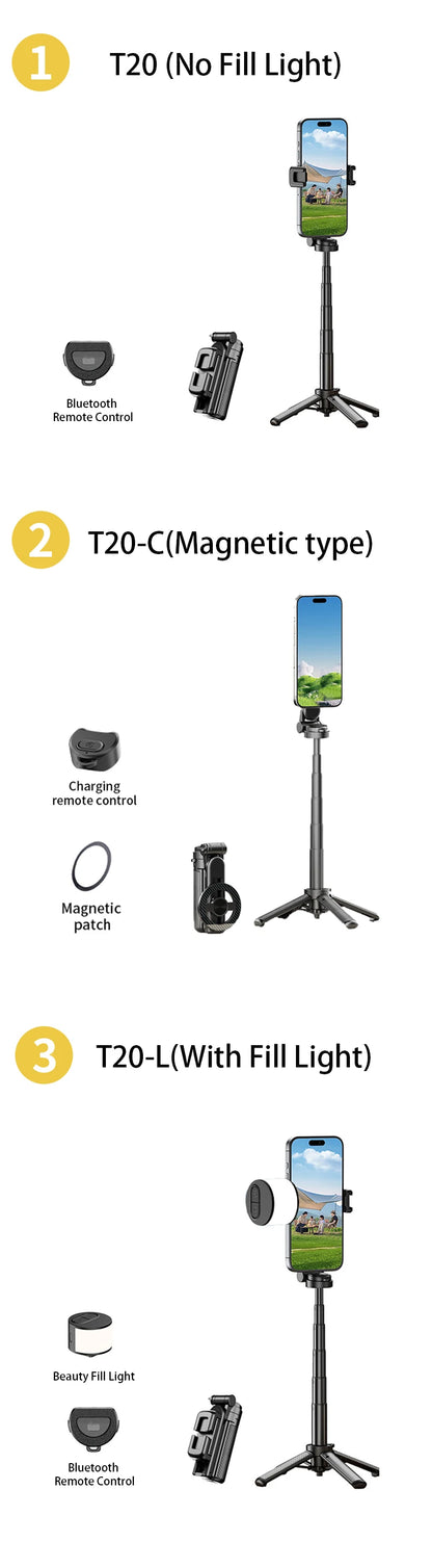 Magnetic Phone Holder 360° Rotation Pocket Selfie Stick With Bluetooth Remote Adjustable Desktop Stand for Live Streaming.