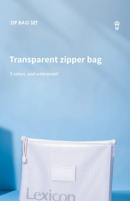 Zipper Mesh Bags A4/A5 Plastic Zipper Bags For Organizing Waterproof Clear Travel Bags Office Supplies Document，color random.