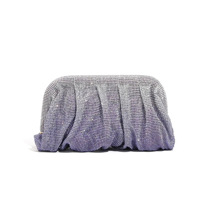 Premium Handmade Diamond-encrusted Clutch Bag Pleated Chain Rhinestone Cloud Clip Dinner Bag Single Shoulder Oblique Span Bolsos
