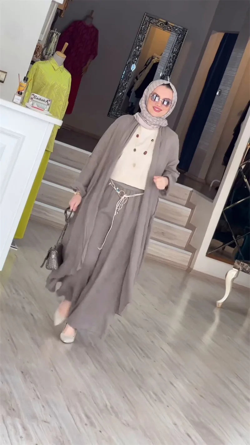 Eid muslimische Frauen Bluse zweiteiliges Set Abaya langes Hemd weites Bein Hose Anzüge Ramadan Arabisch Dubai bescheidene Musulman Ensembles