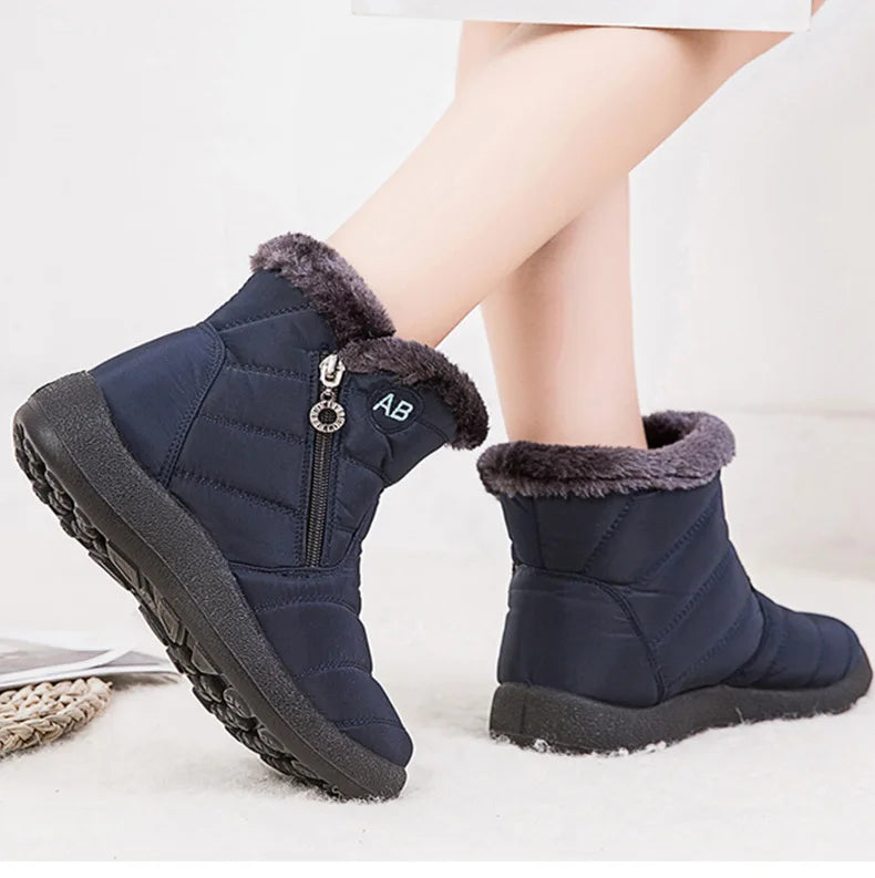 Boots Women's Ankle Boots With Fur Waterproof Snow Botas Mujer Elegant Winter Shoes For Woman Winter Boots Casual Black Footwear.