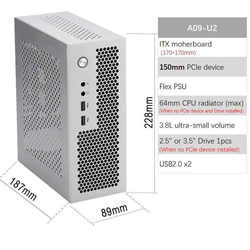 A09 3.8L ITX Chassis A4 HTPC Portable Computer PC Support PCIe 2.5' SSD Drive Mini IPC Flex PSU Case.