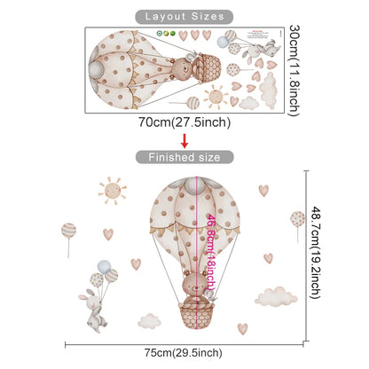 Cartoon Hot Air Balloon Animals Bear Rabbits Wall Stickers for Child Room Boy Room Decoration Nursery Baby Room Decoration Decal.