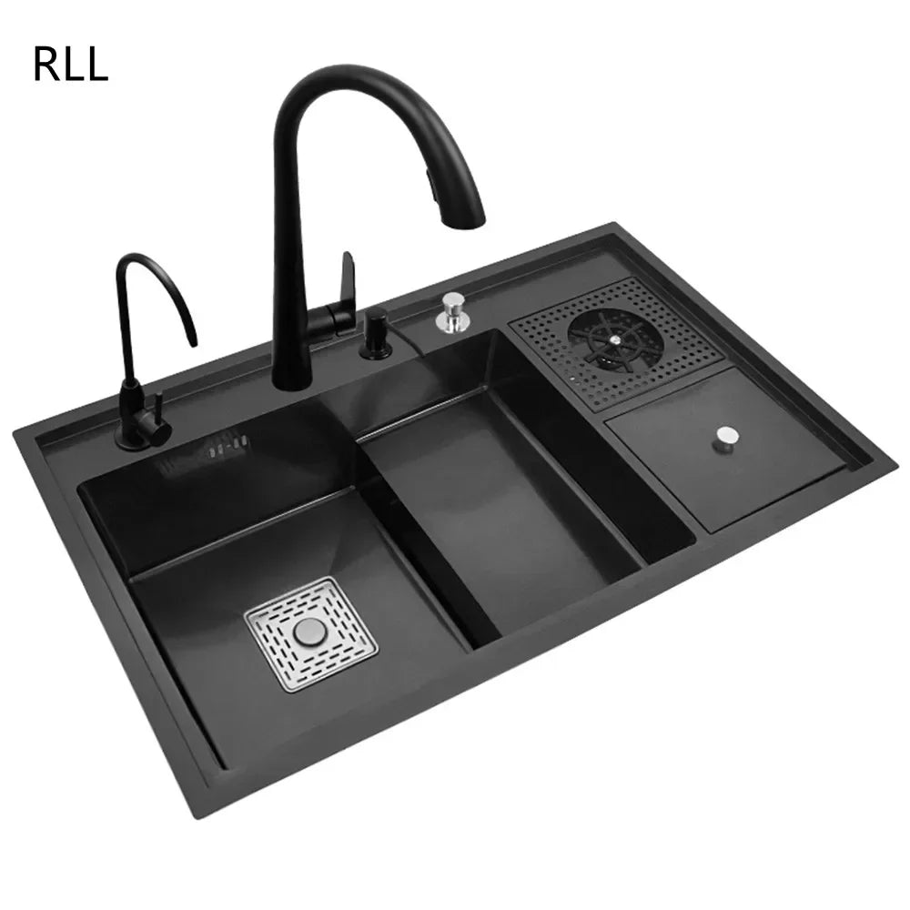 Nano Kitchen Sink Multi-Function Stepped Kitchen Sink 304 Stainless Steel Vegetable Washing Basin With High Pressure Cup Washer