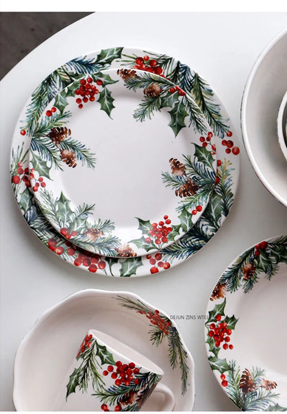 1PC Creative Kitchen Ceramic Plates Exquisite Christmas Tableware Steak Pasta Salad Plates High-quality Ceramic Dinner Plates.
