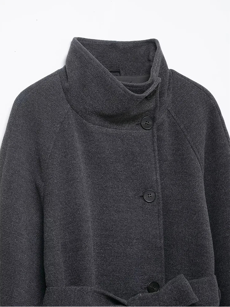 TFMLN Lange Mäntel für Damen mit Stehkragen, 2025, Winter, neuer Trenchcoat mit Gürtel, Vintage, einfache Oberbekleidung, elegante Mode, weiblich