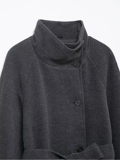 TFMLN Lange Mäntel für Damen mit Stehkragen, 2025, Winter, neuer Trenchcoat mit Gürtel, Vintage, einfache Oberbekleidung, elegante Mode, weiblich