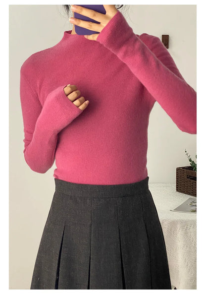 100% Ultra-fine Merino Wool Sweater Autumn and Winter Loose and Simple Semi-turtleneck Wool Bottoming Shirt Multi-color Sweater.