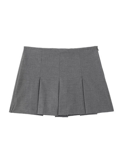 Women Fashion With Pleated Shorts Skirts Vintage High Waist Side Zipper Female Skort Mujer.