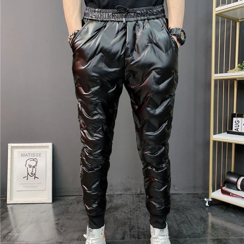 2022 New Men Shiny Winter Down Pant Thick Warm Sweatpants Casual Trousers Slim Outdoor Windproof Waterproof Cotton Pants.