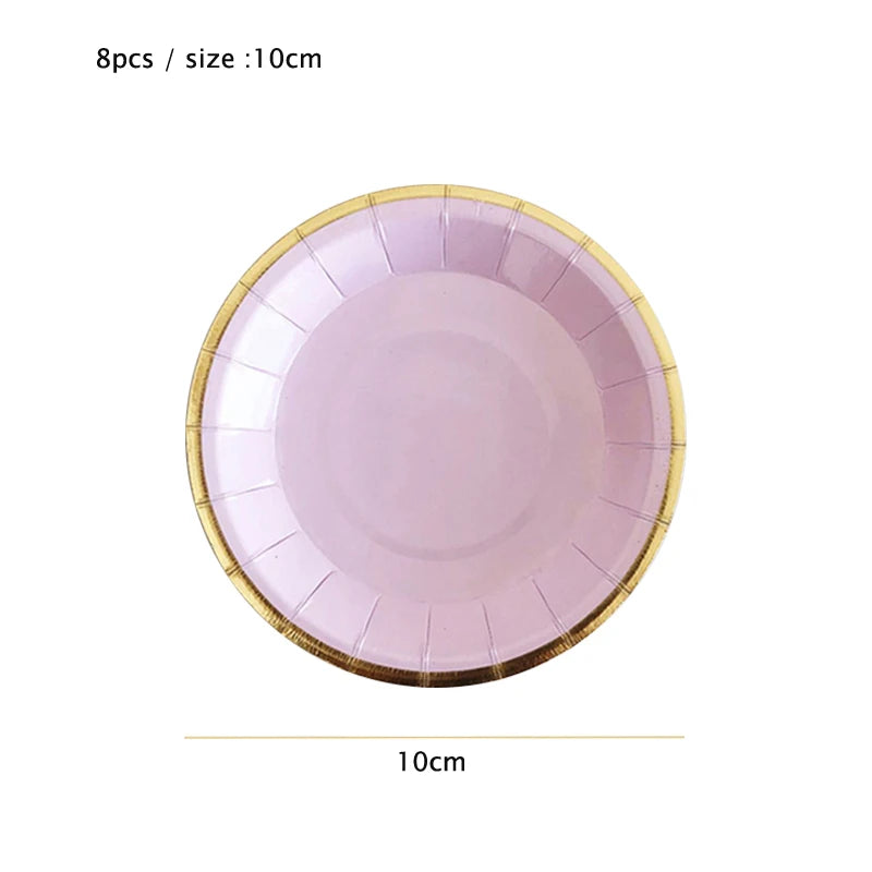 Purple Gold Party Paper Cup Plate Straw For Birthday Carnival Kids Favors Wedding Decor Disposable Tableware Party Supplies.