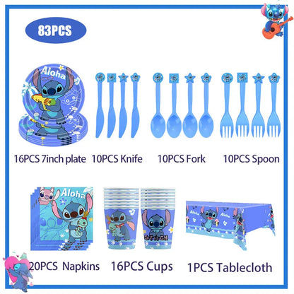Disney Stich Geburtstag Party Dekorationen Blau Thema Geschirr Tischdecke Banner Hängende Spirale Für Kinder Event Liefert.