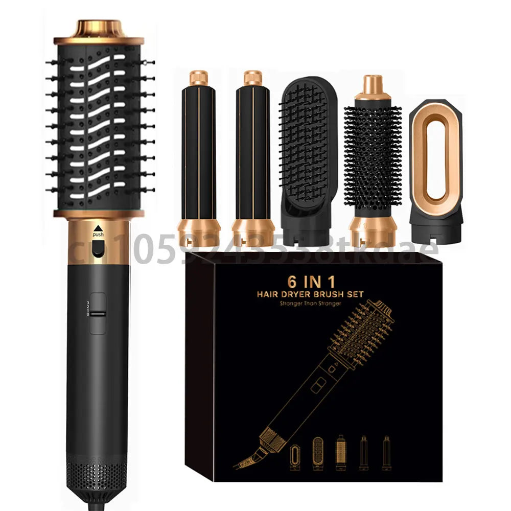 6 in 1 Hair Dryer Brush Hot Comb Set Professional Curling Iron Hair Straightener Styling Tool Negative ions Hair Dryer Household.